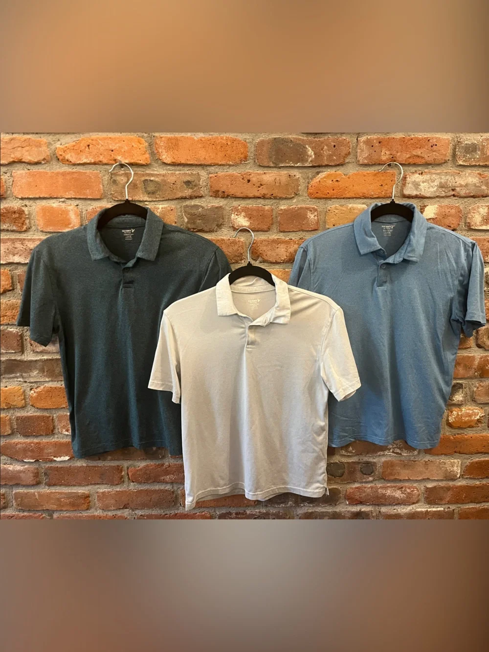 Old Navy Boys Polo Trio in Dark Gray, White, and Blue